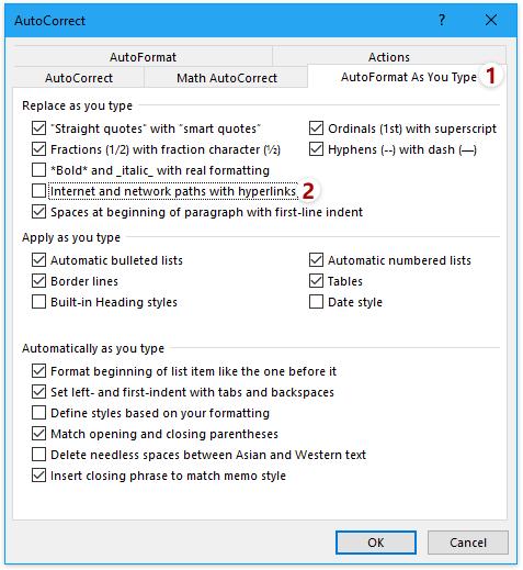 Hướng dẫn tính năng tự động ngừng thêm lại link trong Word